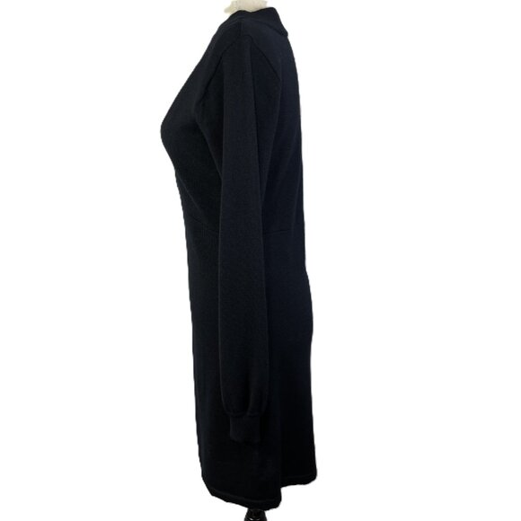 Carve Designs Wool Black Sweater Dress Mini Long Sleeves V Neck Size M - Picture 2 of 13